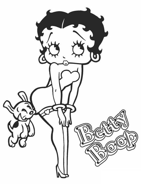 Kolorowanka Narysuj Betty Boop ze szczeniakiem