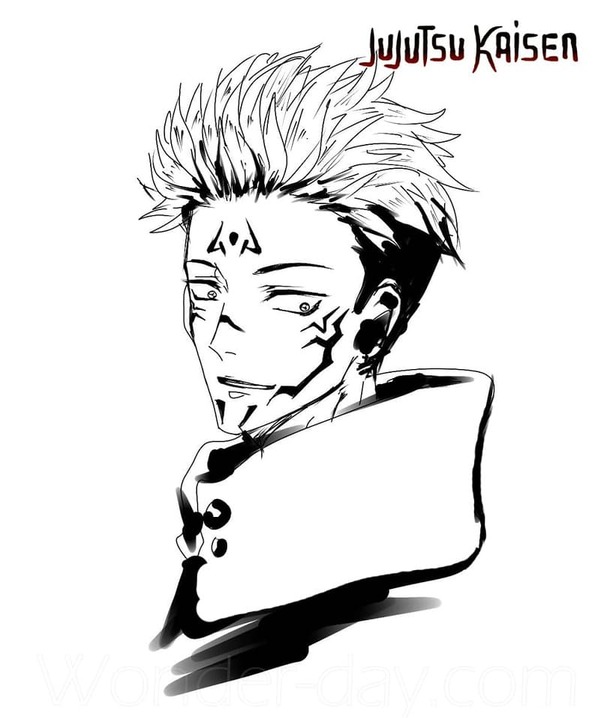 Kolorowanki Narysuj Sukuna w Jujutsu Kaisen