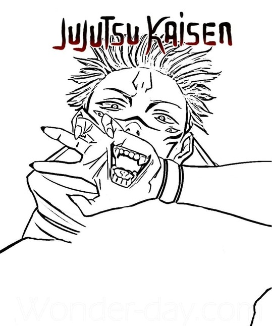 Kolorowanki Narysuj Sukuna w anime Jujutsu Kaisen