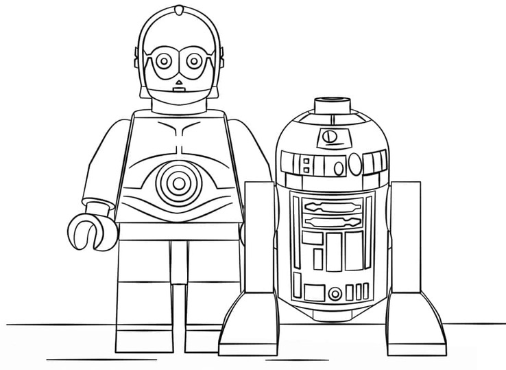 Kolorowanka Narysuj lego star wars C 3PO i R2 D2