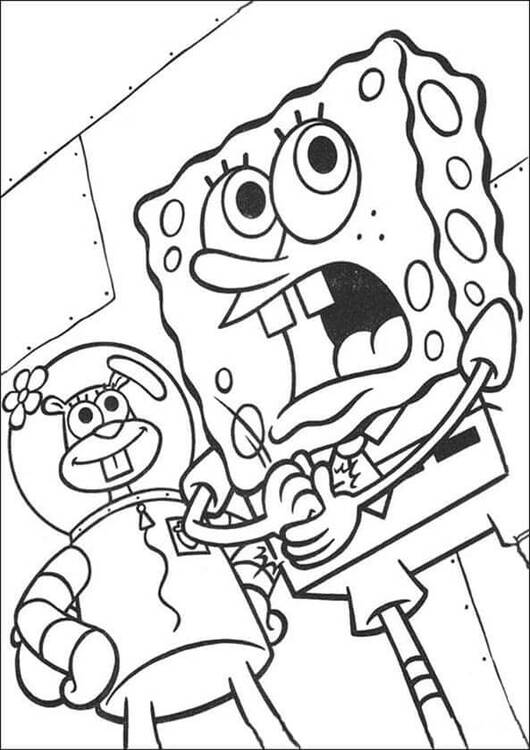 Kolorowanka Narysuj Sandy Pysia i wystrasz SpongeBob