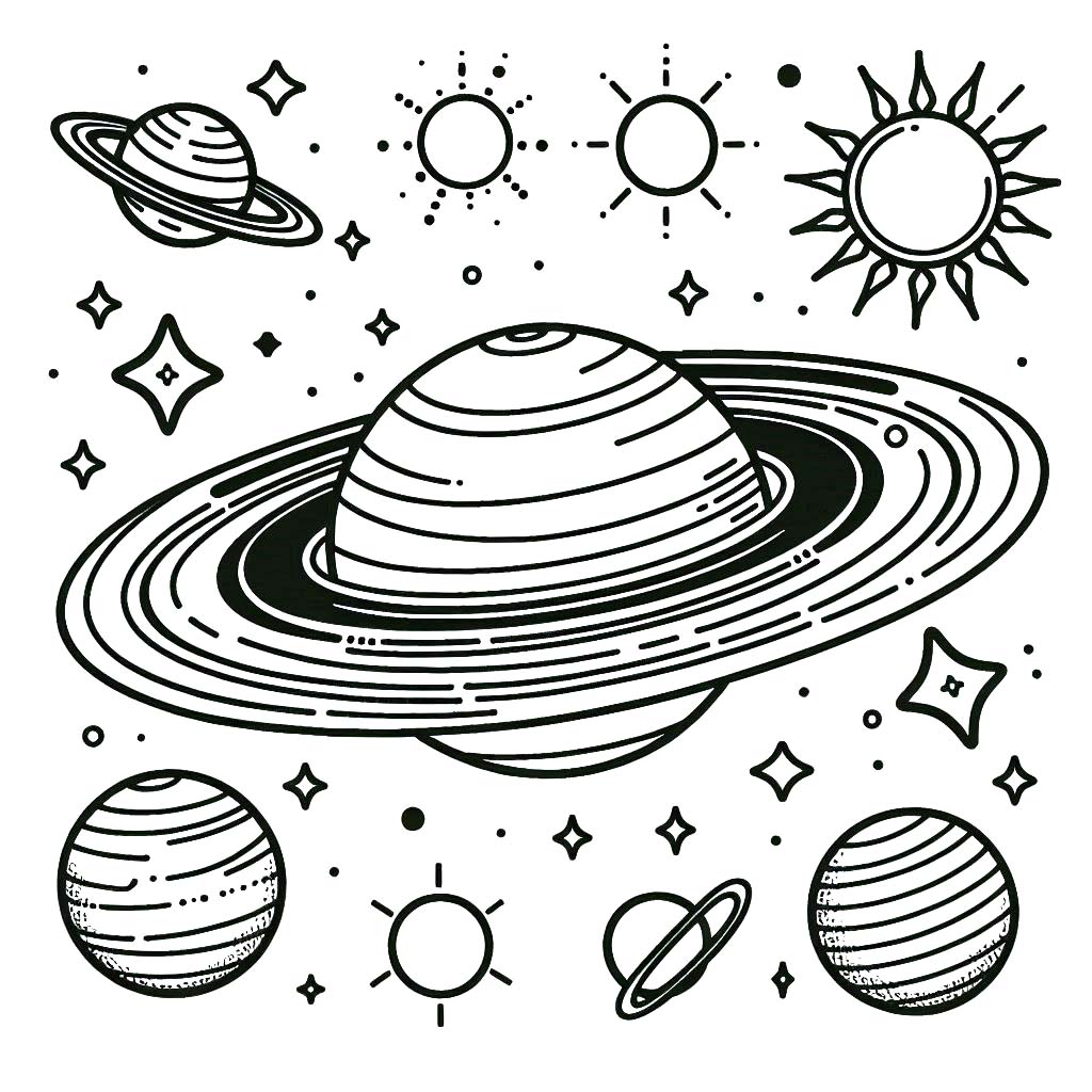 Kolorowanka Narysuj Saturn i planety