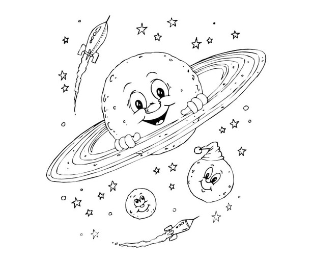 Kolorowanka Narysuj Saturn szczęśliwego