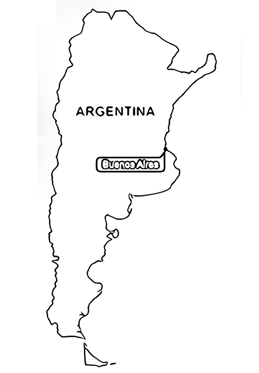 Kolorowanka Narysuj mapę Argentyna do wydruku
