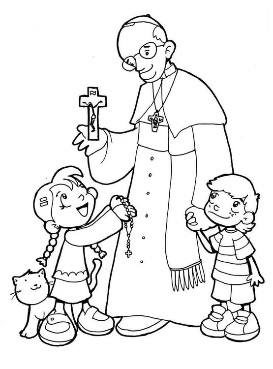 Kolorowanka Narysuj papieża Francis i dzieci