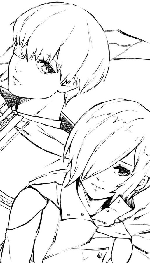 Kolorowanka Narysuj Kaneki i Touka z Tokyo Ghoul