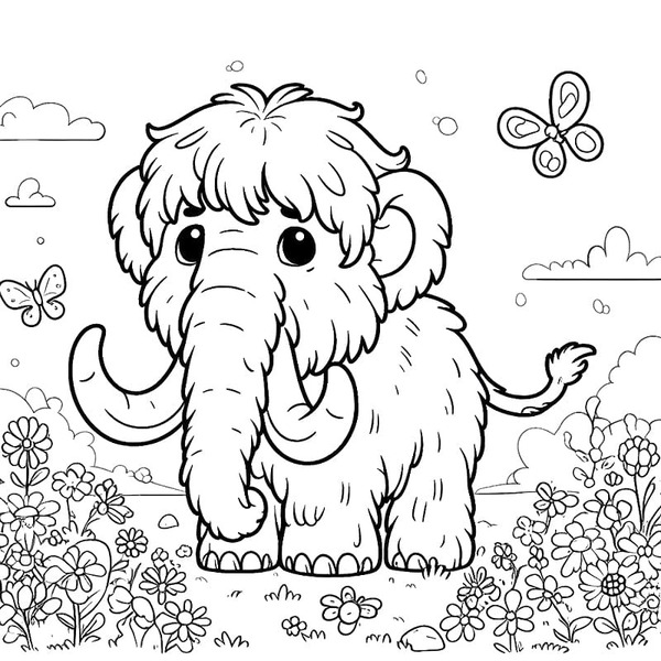 Kolorowanka Narysuj Mamut bezpłatny