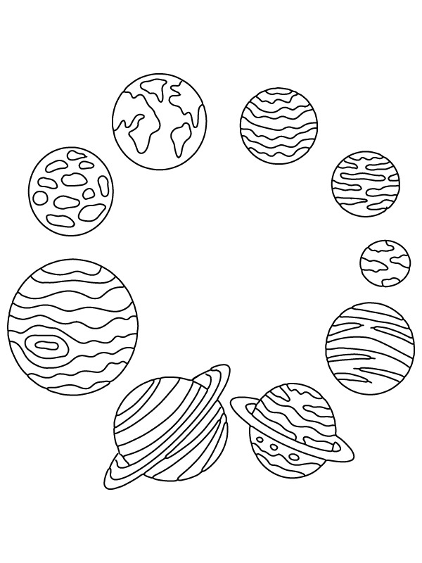 Kolorowanka Narysuj Planety bardzo łatwy