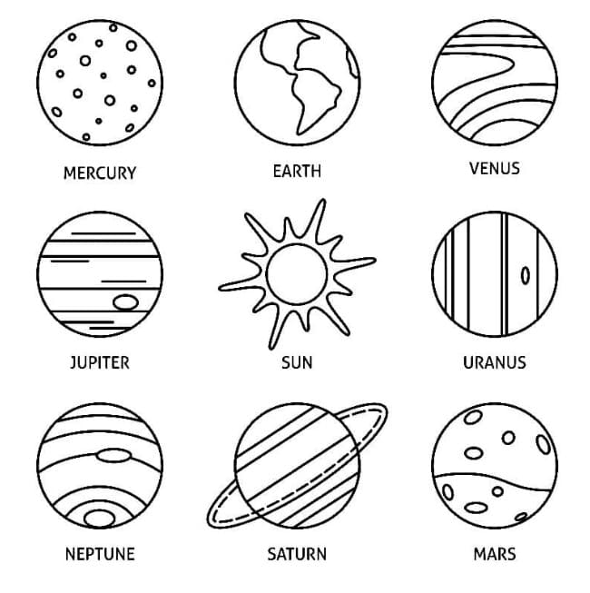 Kolorowanka Narysuj Planety łatwy do druku