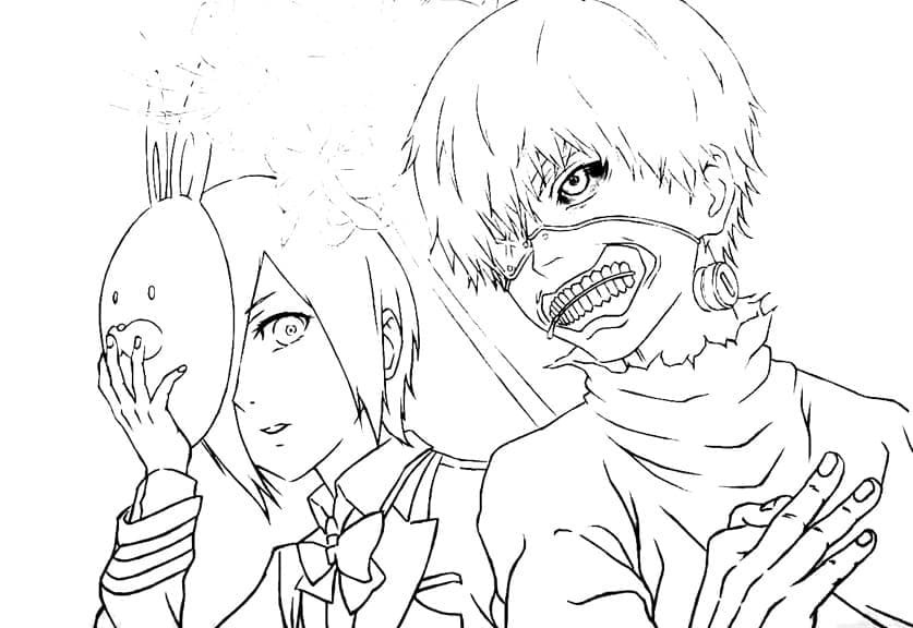 Kolorowanka Narysuj Touka i Kaneki