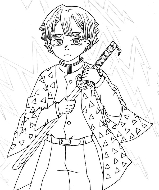 Kolorowanka Narysuj Zenitsu 6