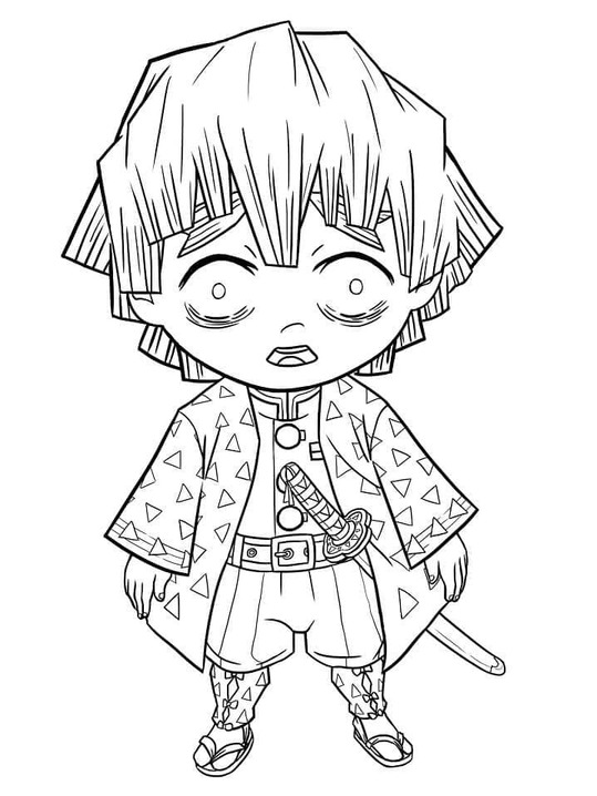 Kolorowanka Narysuj Zenitsu chibi