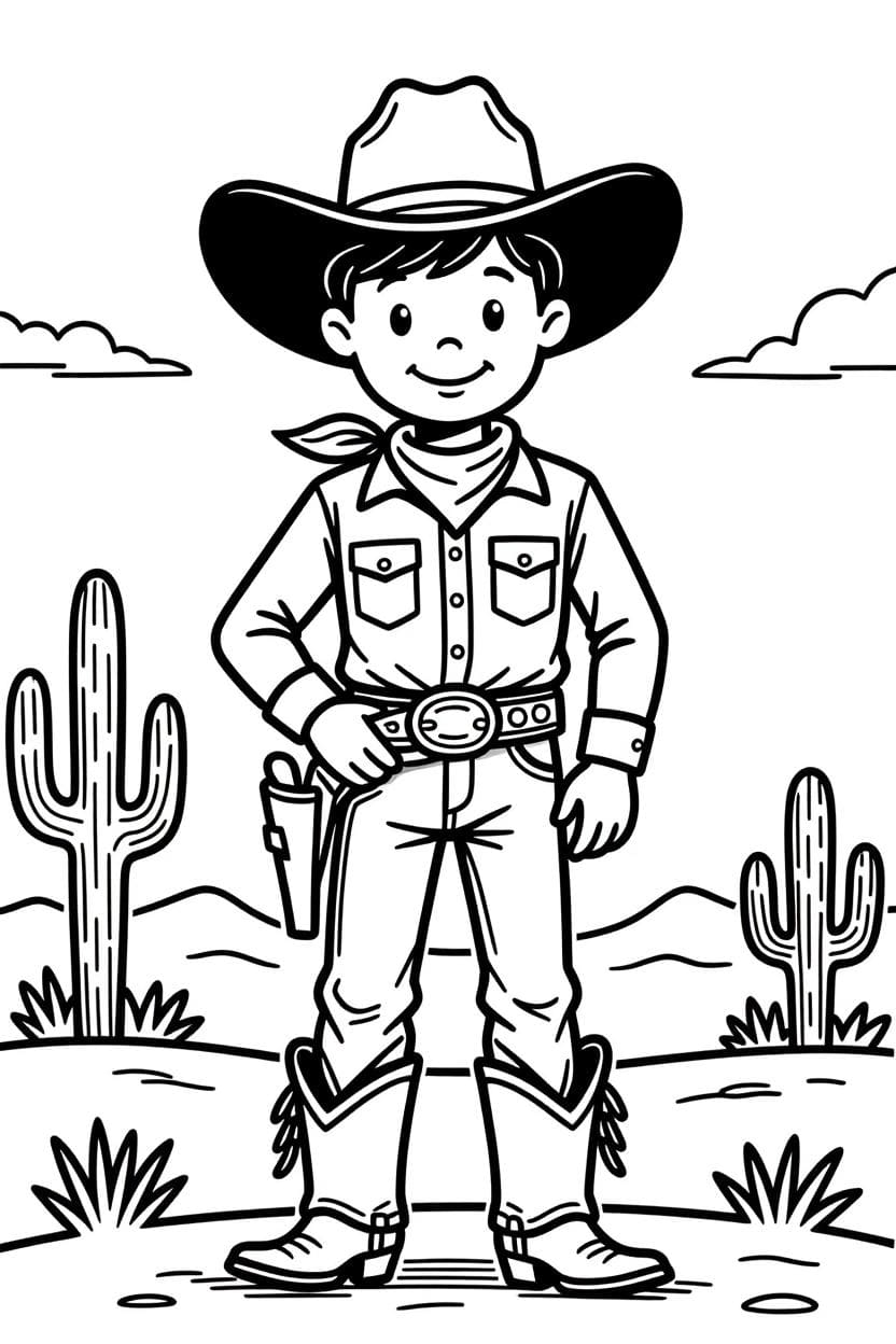 Kolorowanka Narysuj Kowboj podstawowy u dzieci
