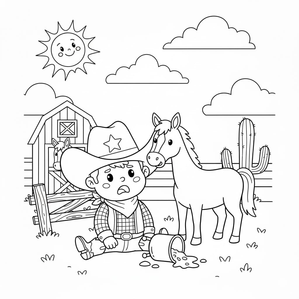 Kolorowanka Narysuj Kowboj wydruku dla dzieci