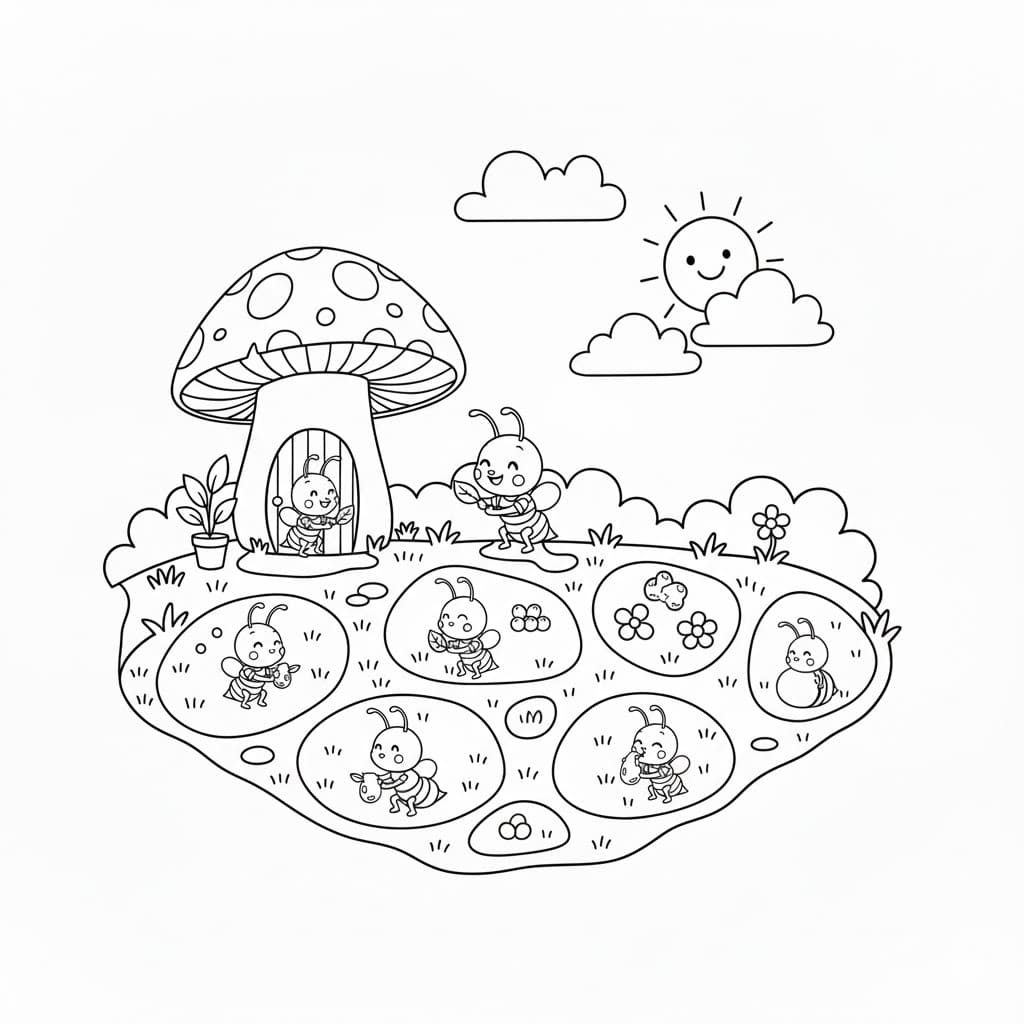 Kolorowanka Narysuj Mrówki prosty