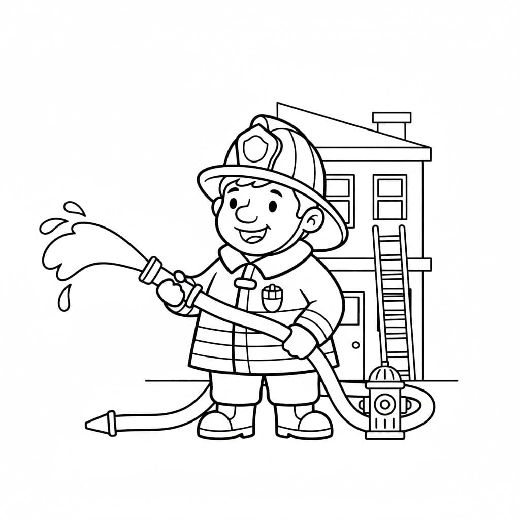 Kolorowanka Narysuj Strażak dla dzieci