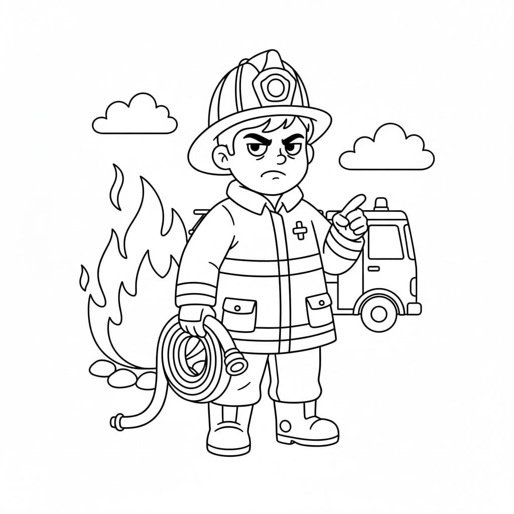Kolorowanka Narysuj Strażak łatwy