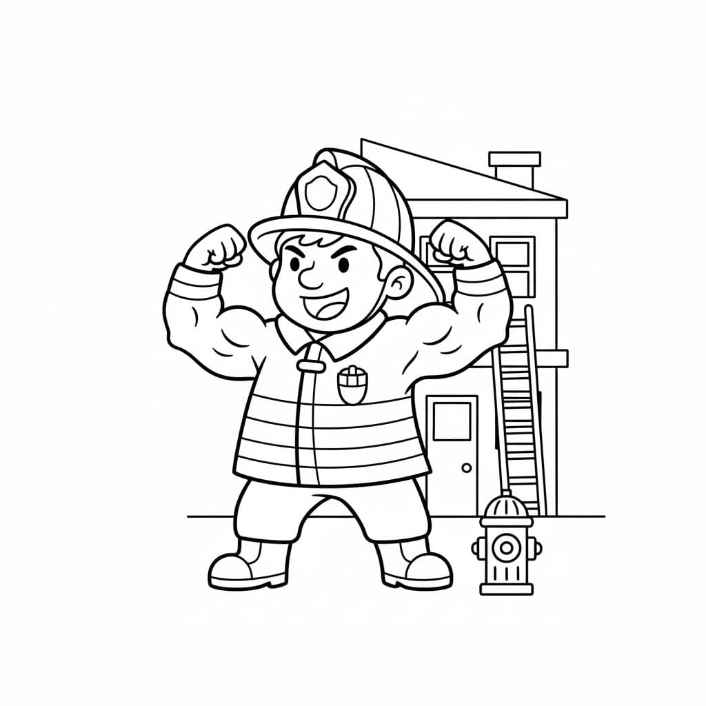 Kolorowanka Narysuj Strażak wydruku dla dzieci