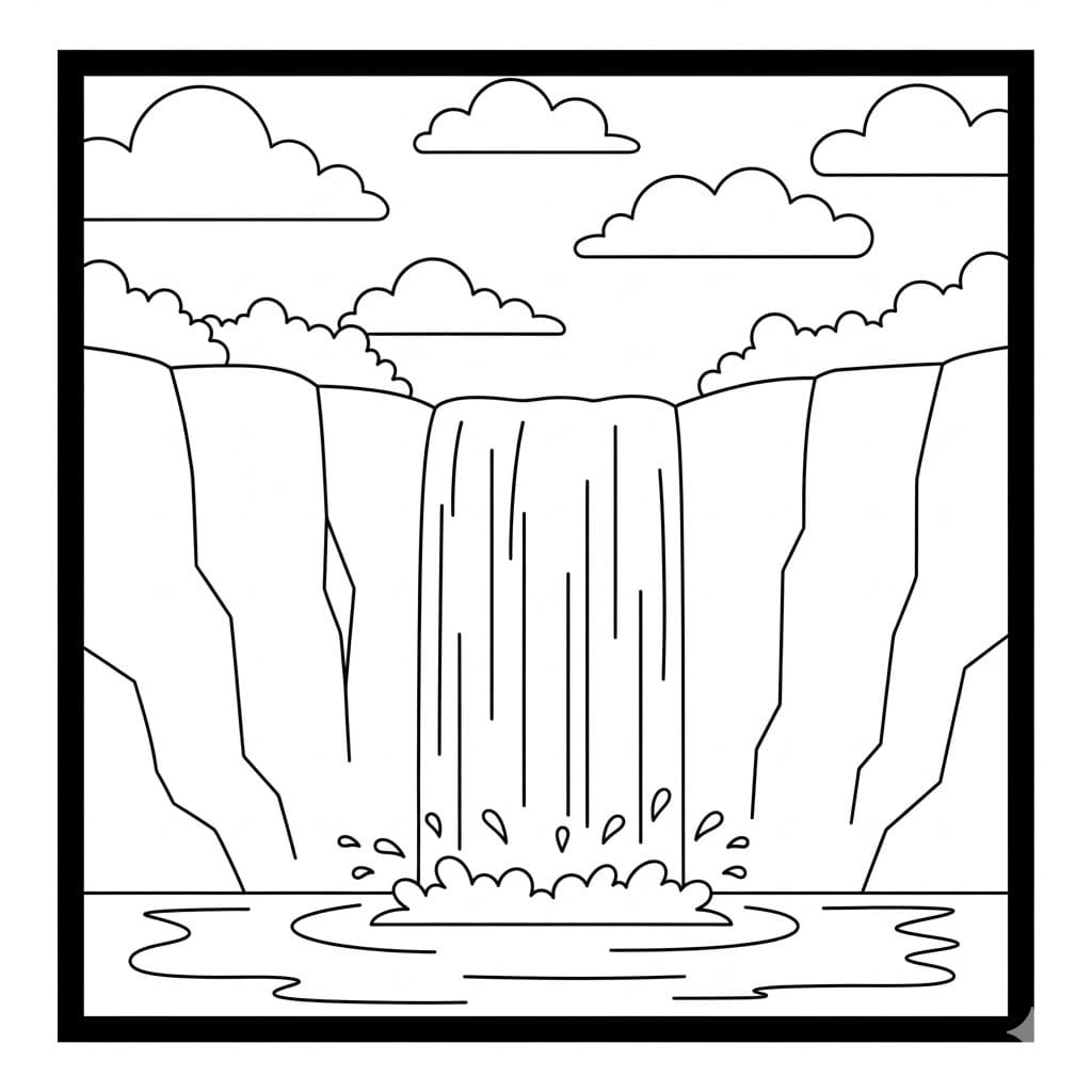 Kolorowanka Narysuj Wodospad bezpłatnie łatwy