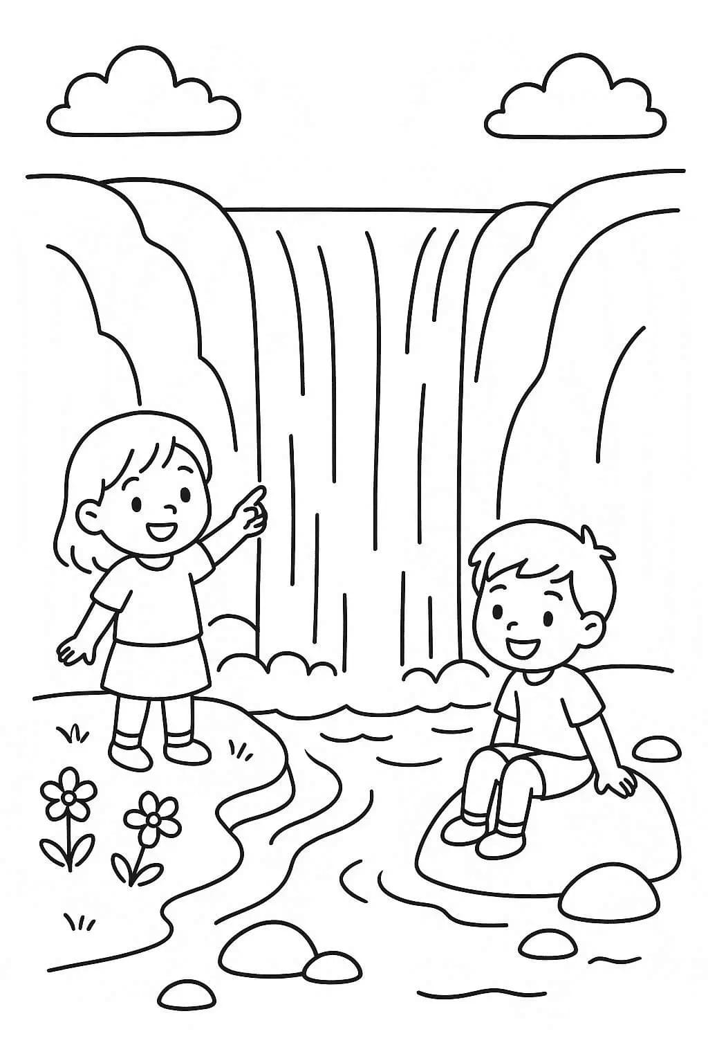 Kolorowanka Narysuj Wodospad bezpłatny wydruku