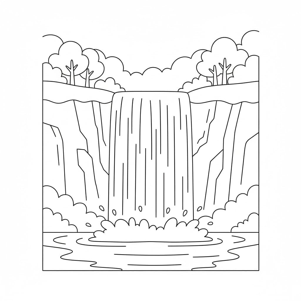 Kolorowanka Narysuj Wodospad łatwy do druku