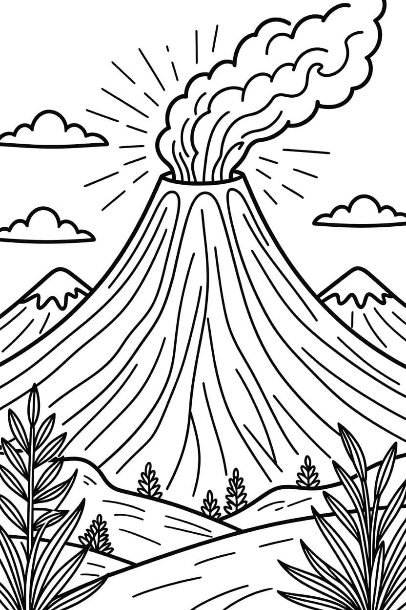 Kolorowanka Narysuj Wulkan podstawowy do druku