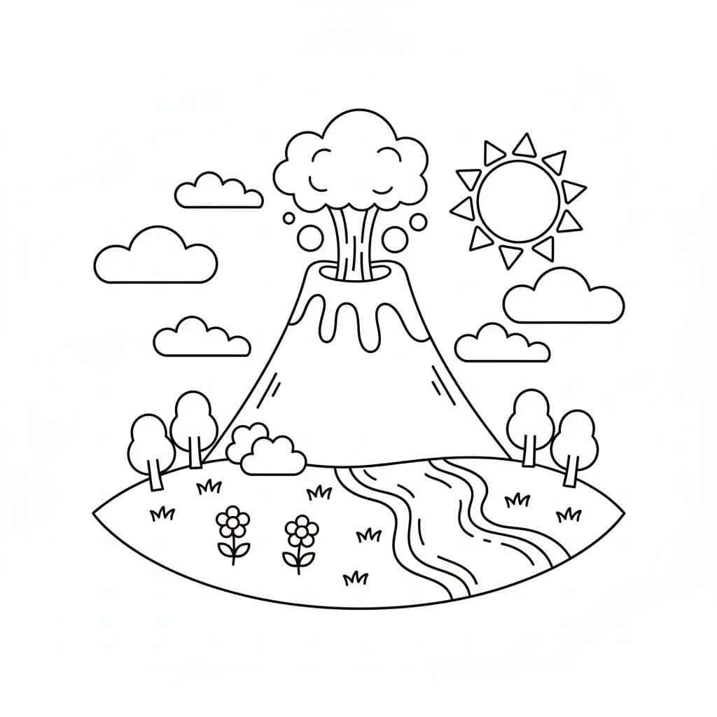 Kolorowanka Narysuj Wulkan wydruku