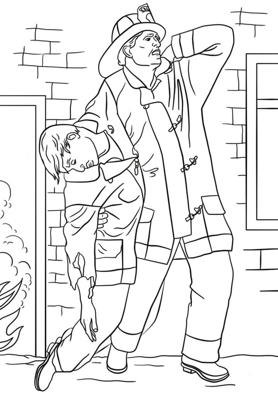 Kolorowanka Strażak wydruku prosty