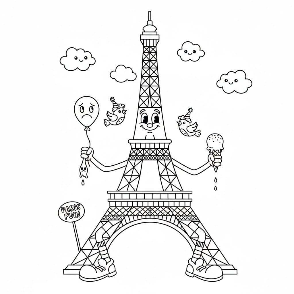 Kolorowanka Wieża Eiffla bezpłatny wydruku