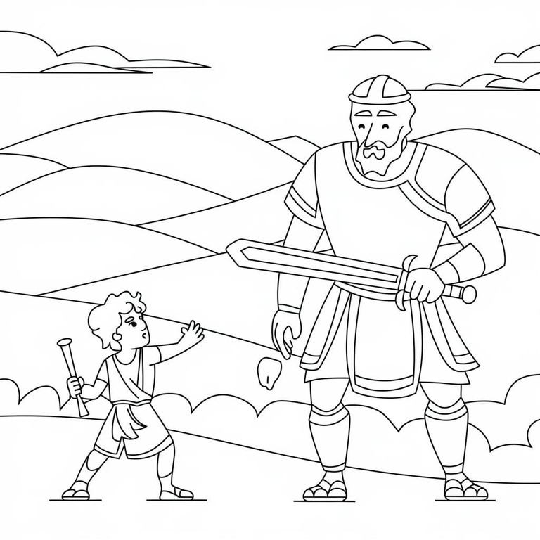 Kolorowanka Dawid i Goliat bezpłatny łatwy