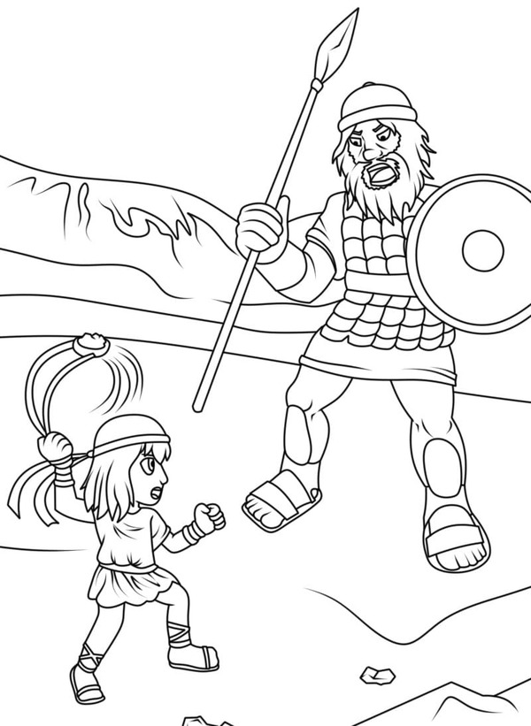 Kolorowanka Dawid i Goliat bezpłatny wydruku dla dzieci
