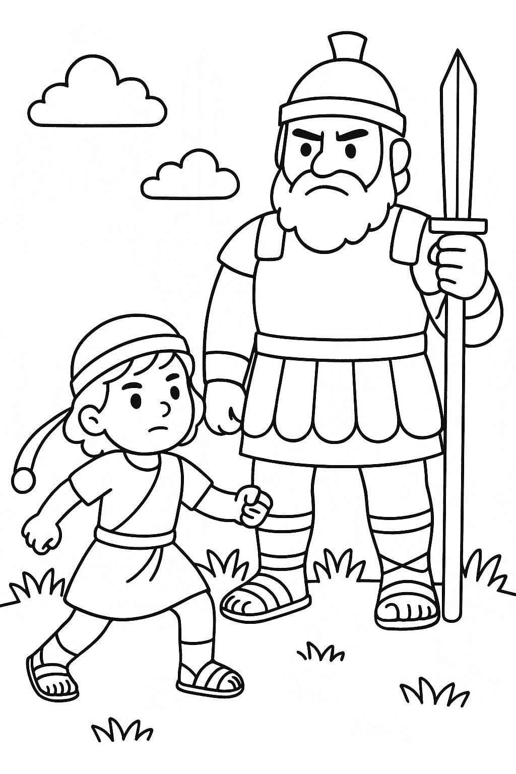 Kolorowanka Dawid i Goliat bezpłatny
