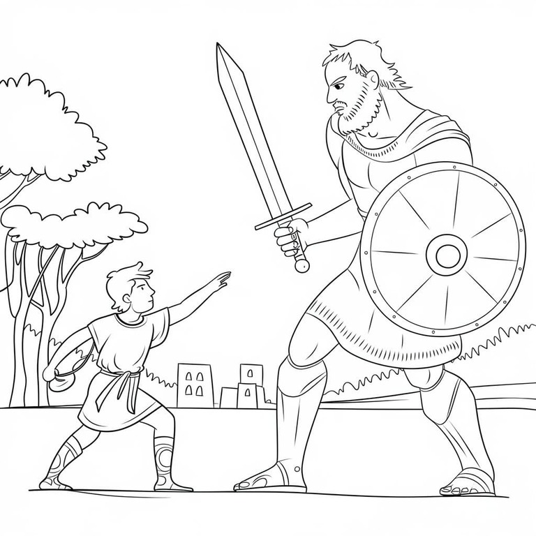 Kolorowanka Dawid i Goliat wydruku dla dzieci