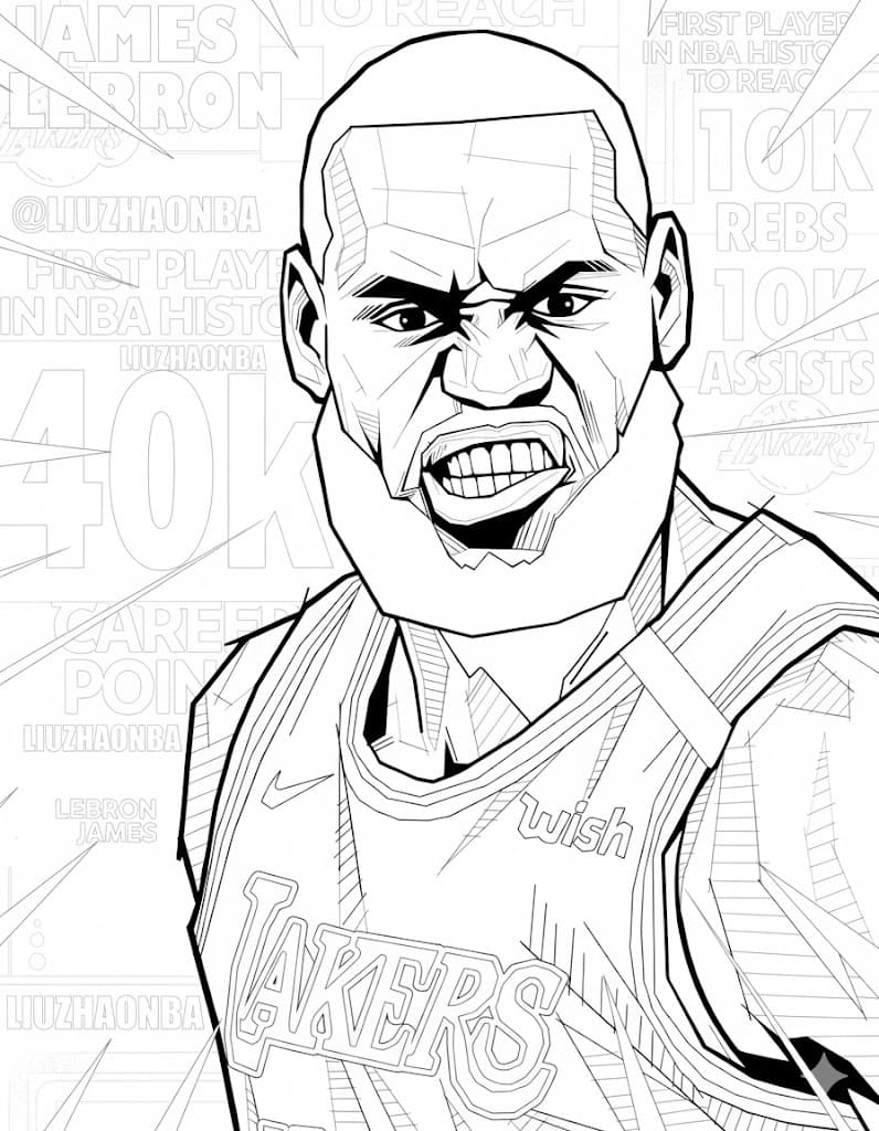 Kolorowanka LeBron James bezpłatny wydruku prosty