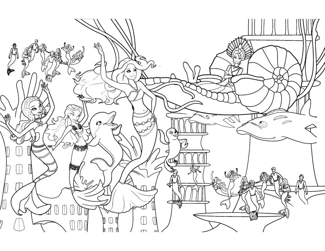 Kolorowanka Narysuj Barbie Syrenka bezpłatny wydruku prosty