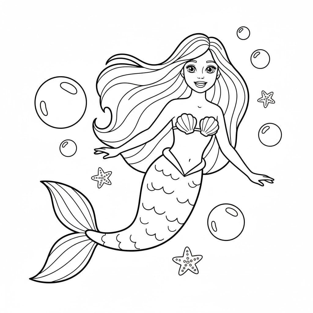 Kolorowanka Narysuj Barbie Syrenka