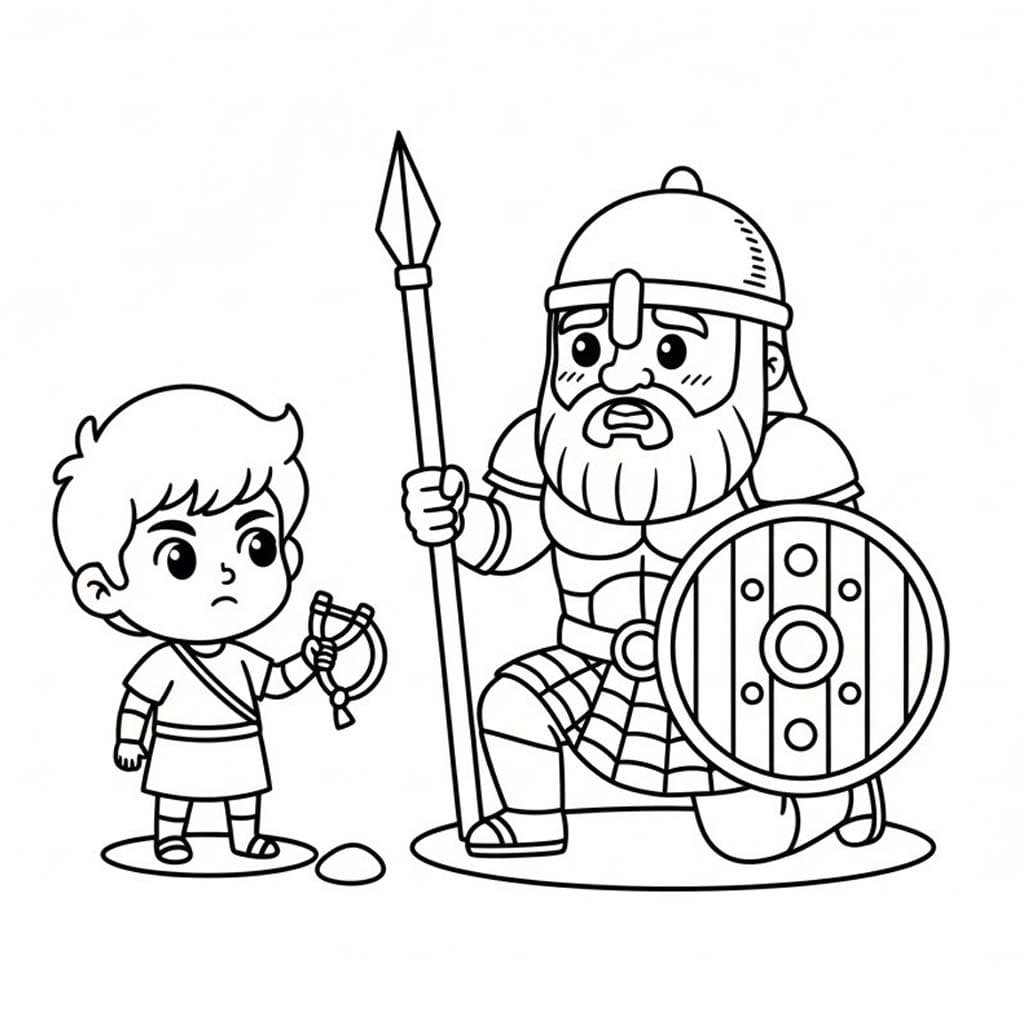 Kolorowanka Narysuj Dawid i Goliat 1