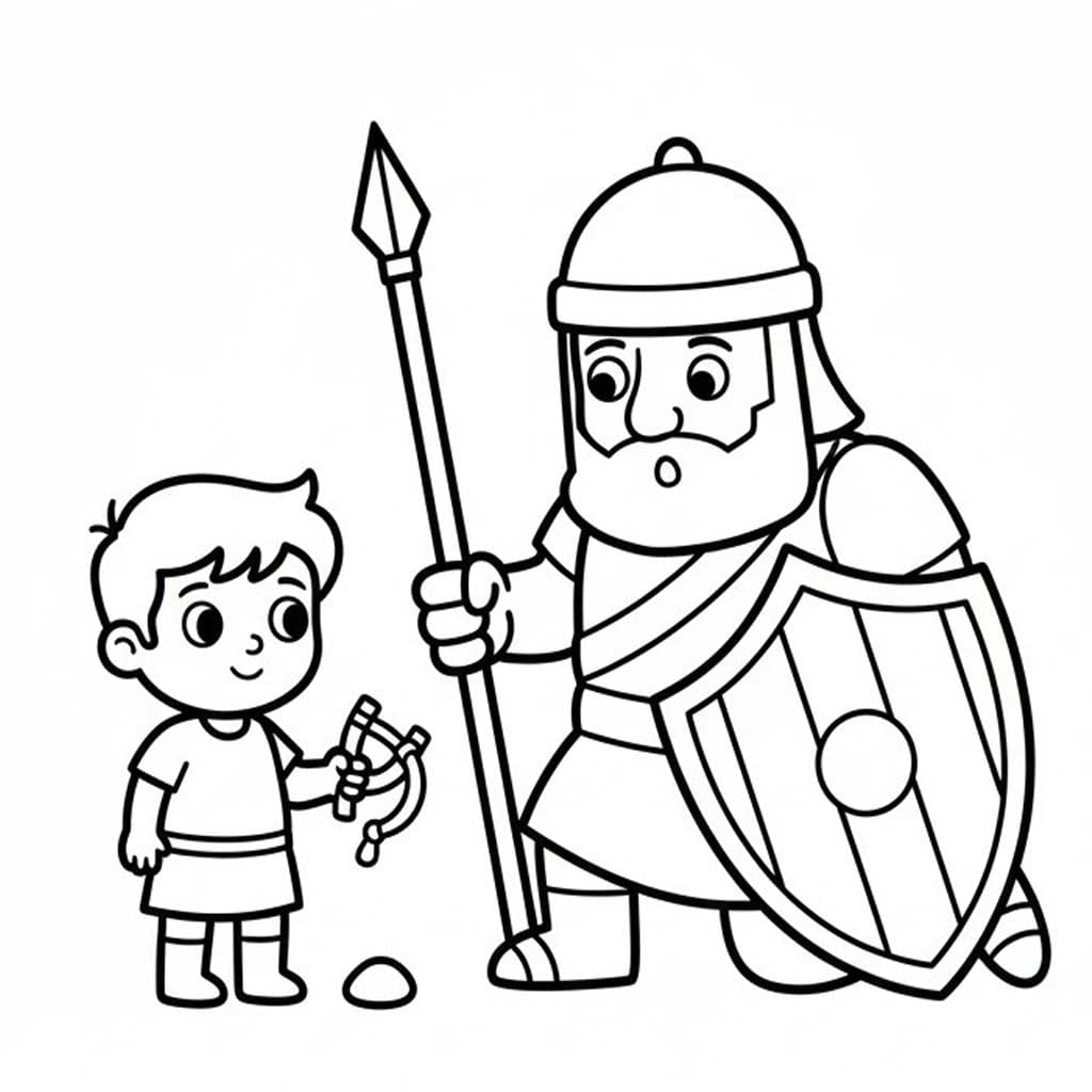 Kolorowanka Narysuj Dawid i Goliat 2