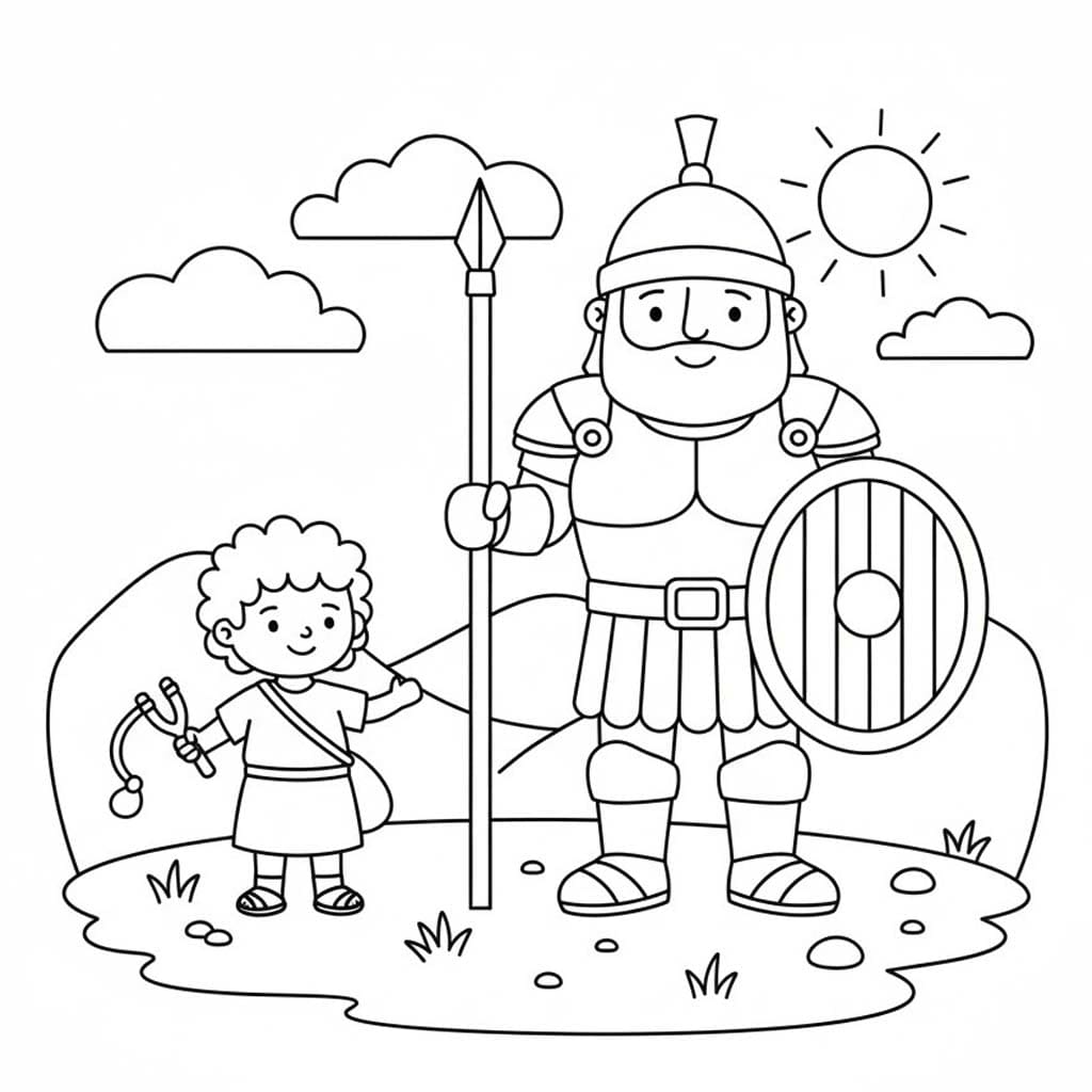 Kolorowanka Narysuj Dawid i Goliat 3