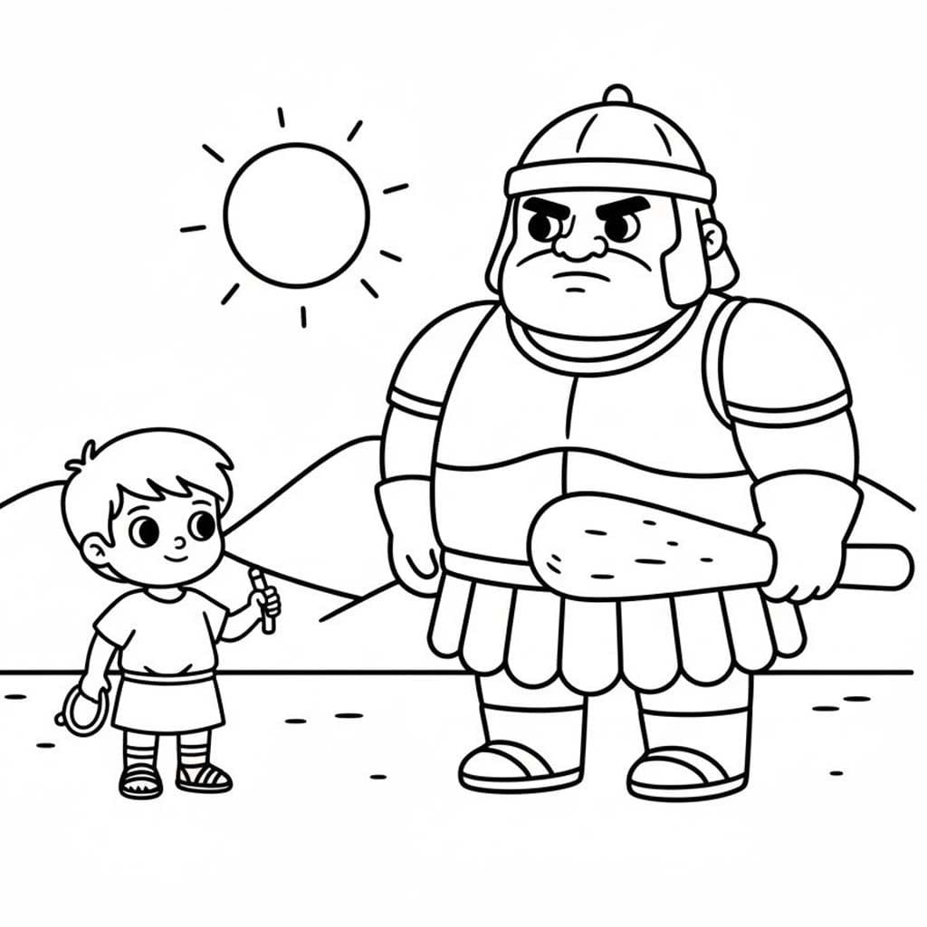 Kolorowanka Narysuj Dawid i Goliat 4