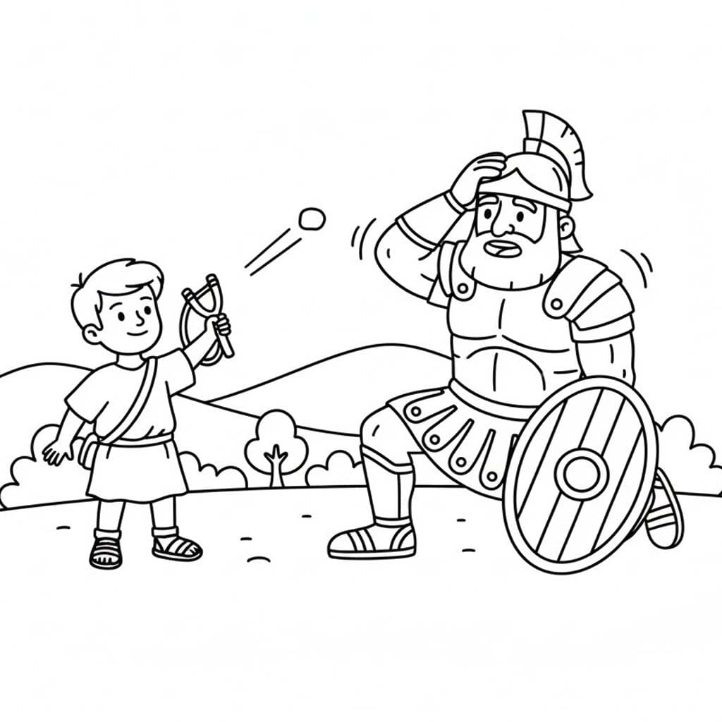 Kolorowanka Narysuj Dawid i Goliat 6