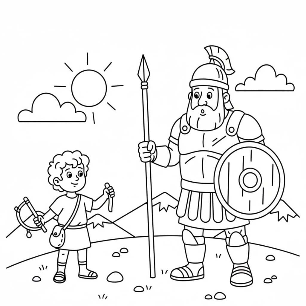 Kolorowanka Narysuj Dawid i Goliat 7