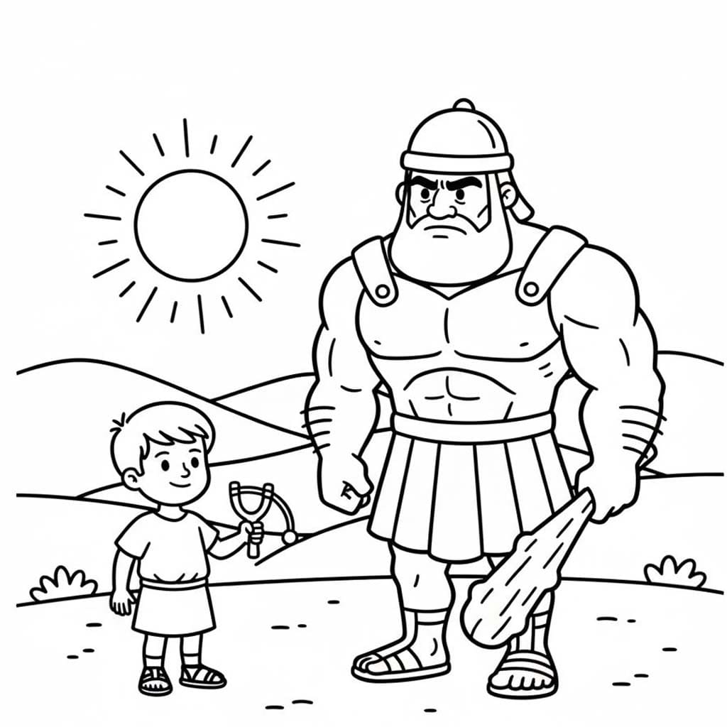 Kolorowanka Narysuj Dawid i Goliat 8