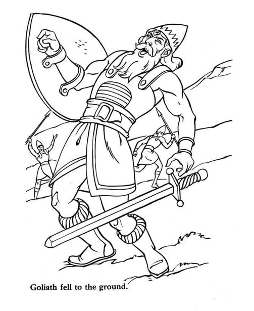 Kolorowanka Narysuj Dawid i Goliat bezpłatny podstawowy