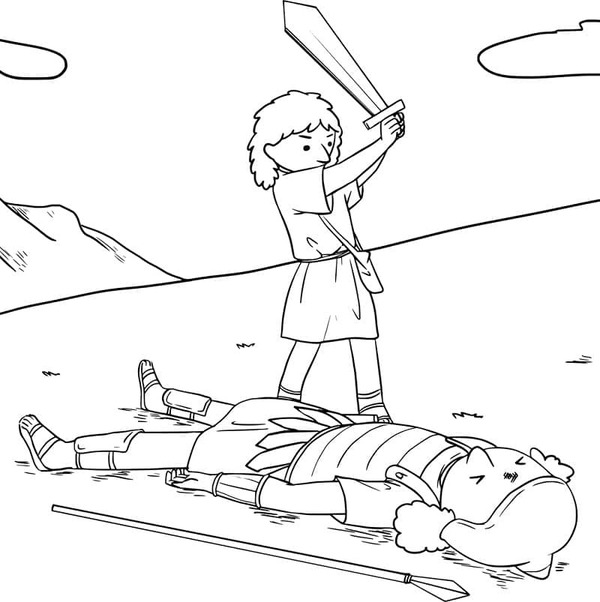 Kolorowanka Narysuj Dawid i Goliat bezpłatny prosty