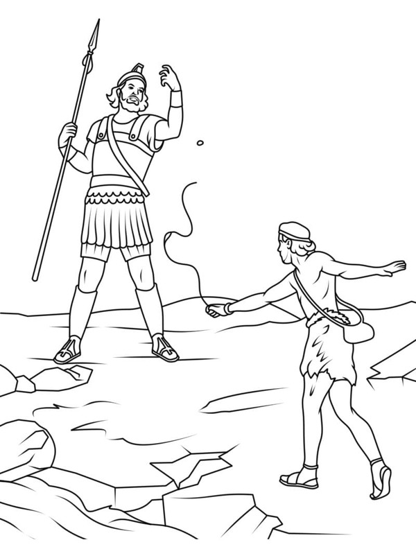 Kolorowanka Narysuj Dawid i Goliat bezpłatny wydruku prosty