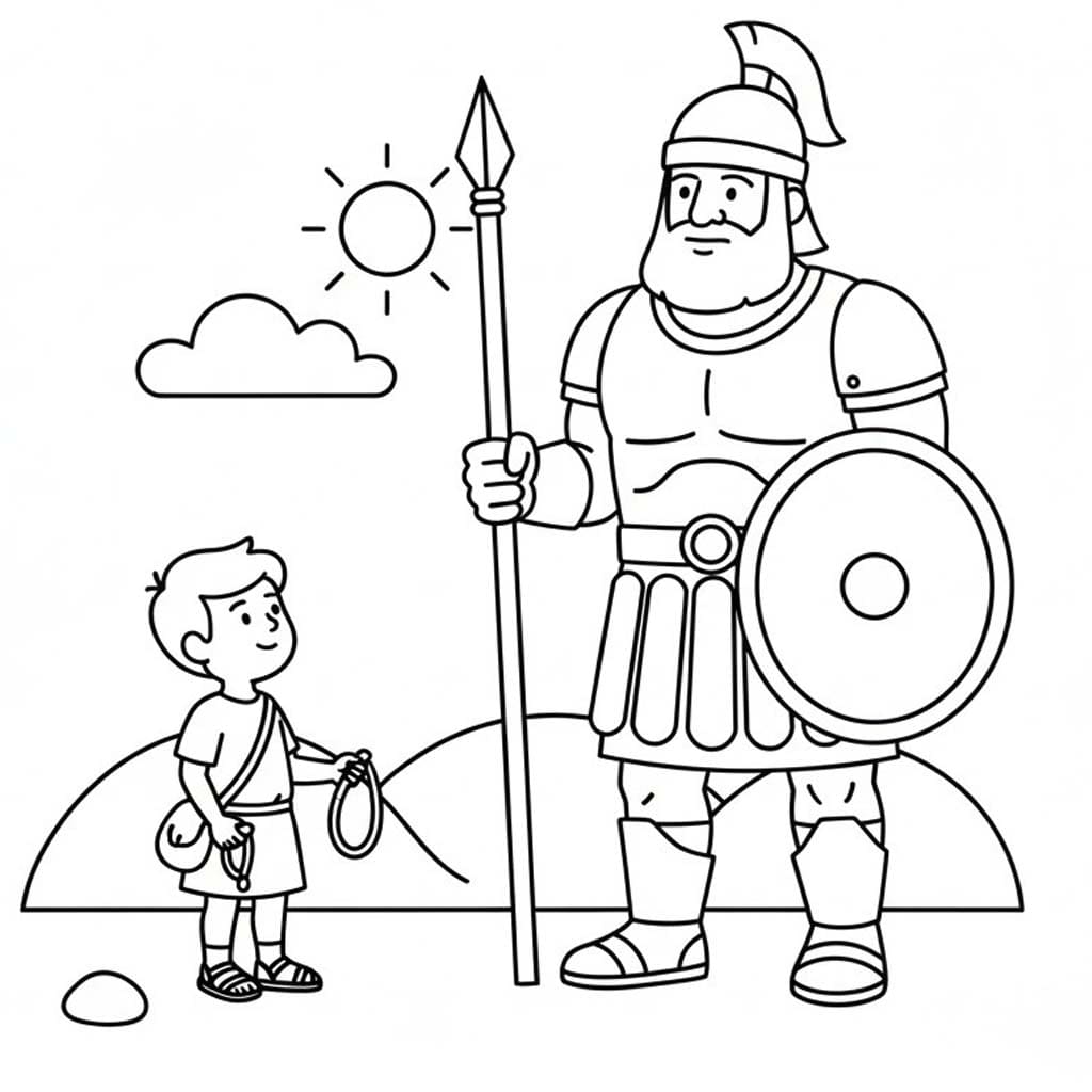 Kolorowanka Narysuj Dawid i Goliat bezpłatny wydruku