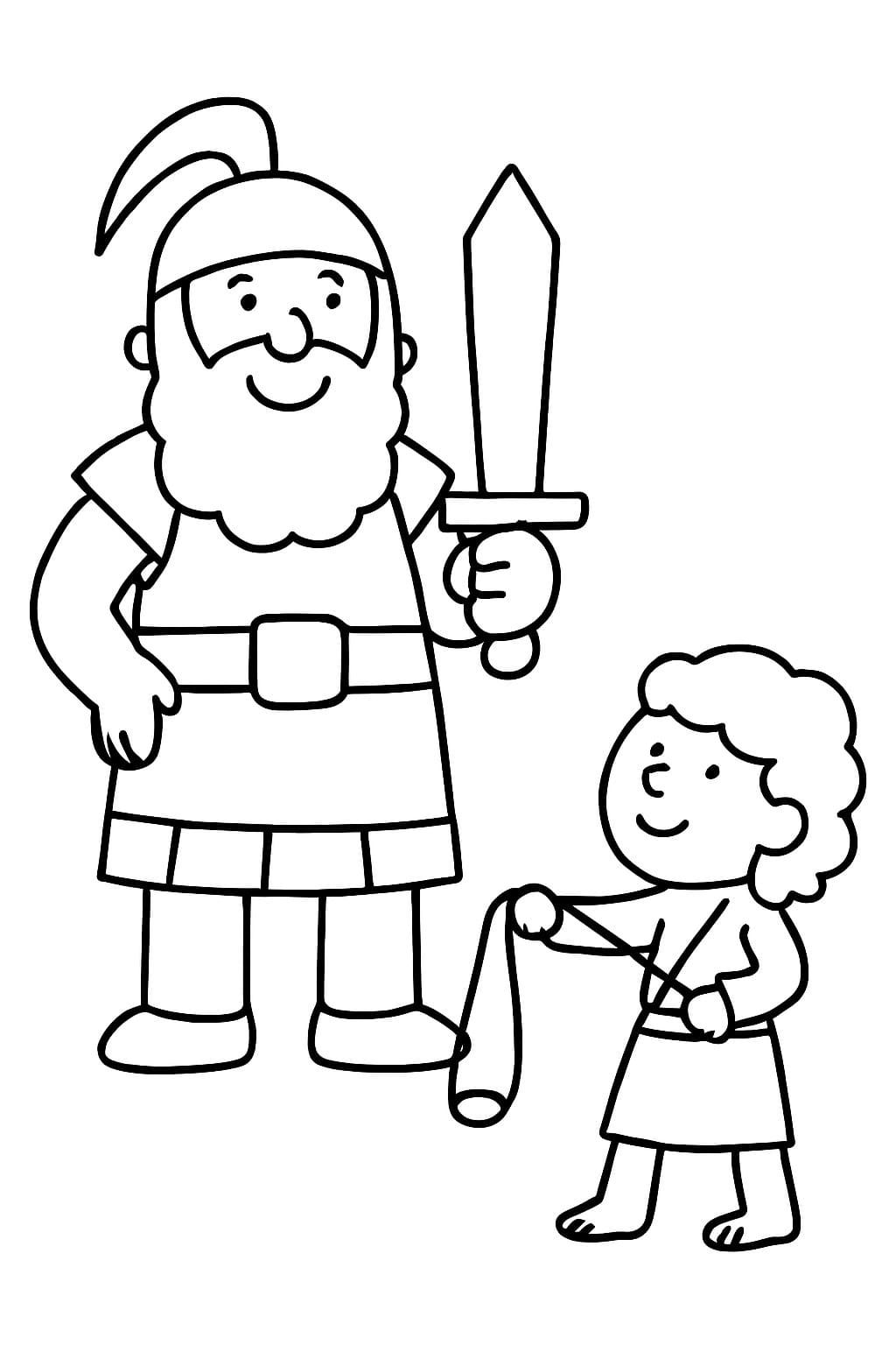 Kolorowanka Narysuj Dawid i Goliat bezpłatny