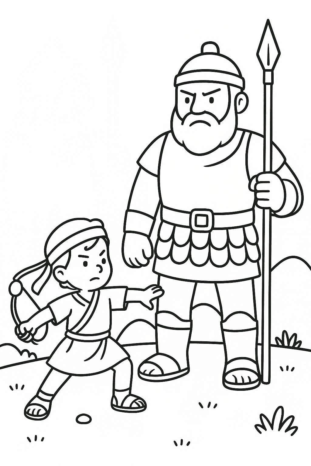 Kolorowanka Narysuj Dawid i Goliat podstawowy