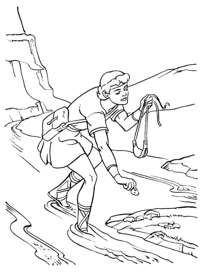 Kolorowanka Narysuj Dawid i Goliat wydruku łatwy